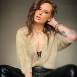 Gold Zara Metallic Bomber Cardigan